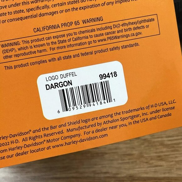 Harley-Davidson Tail of The Dragon Collection Logo Duffel Bag Black Zip NEW - Picture 3 of 14